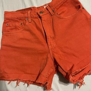 vintage orange denim levi’s shorts